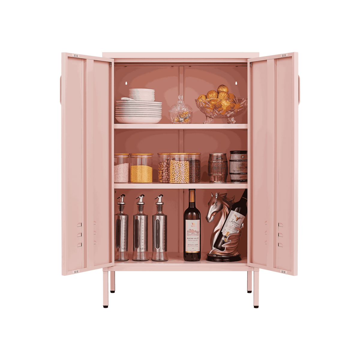 Pink Steel Double Door Cabinet with Handles, With Removable Dividers and Adjustable Height. Suitable for Living Room, Office, Bedroom, Study and Other Places. W328P195208-djyc