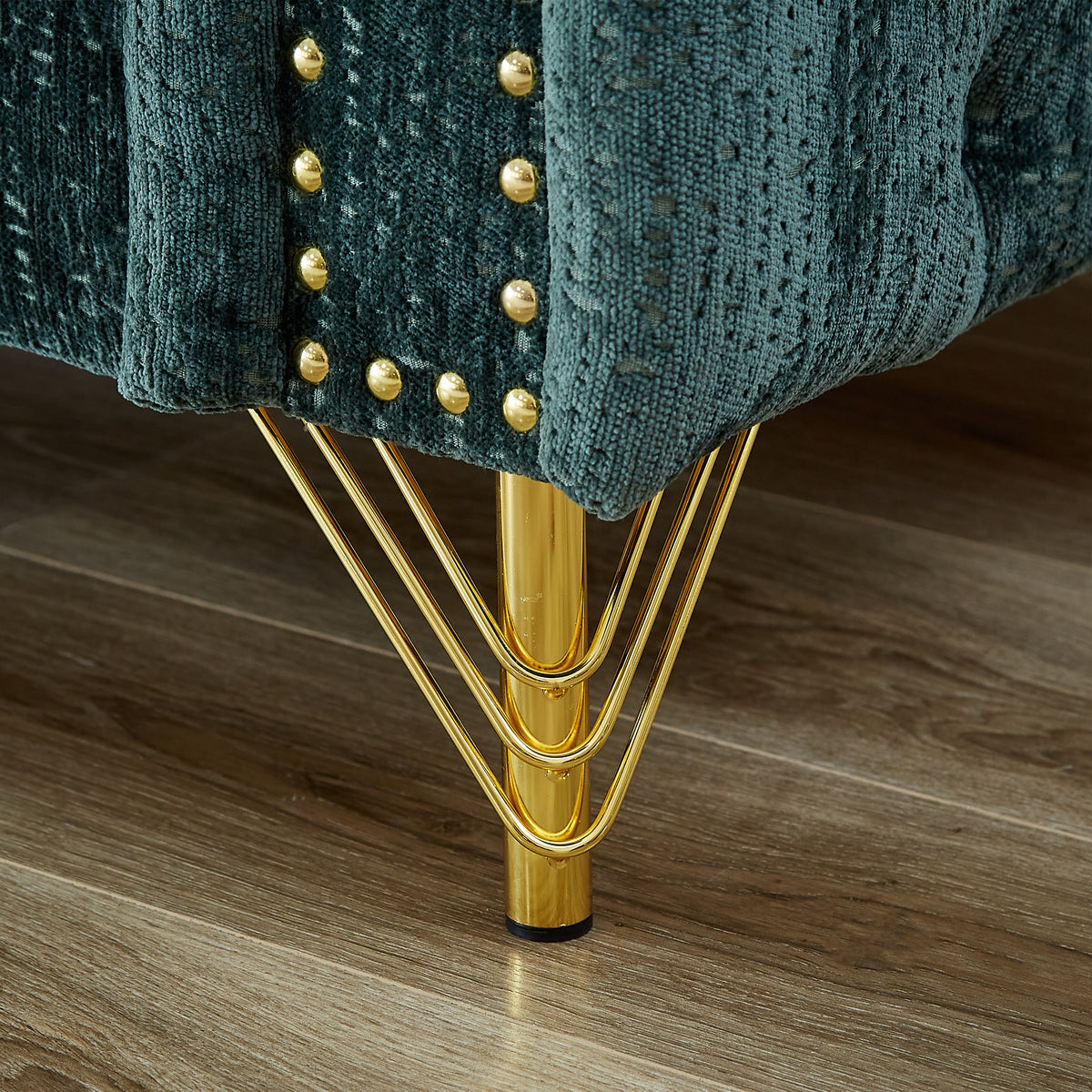 82-Inch Chenille Pull Buckle Design Sofa for Living Room,Buttons Tufted With Copper Nail Decoration Armrest, Modern Couch Upholstered Button And Metal Legs W834S00294-djyc