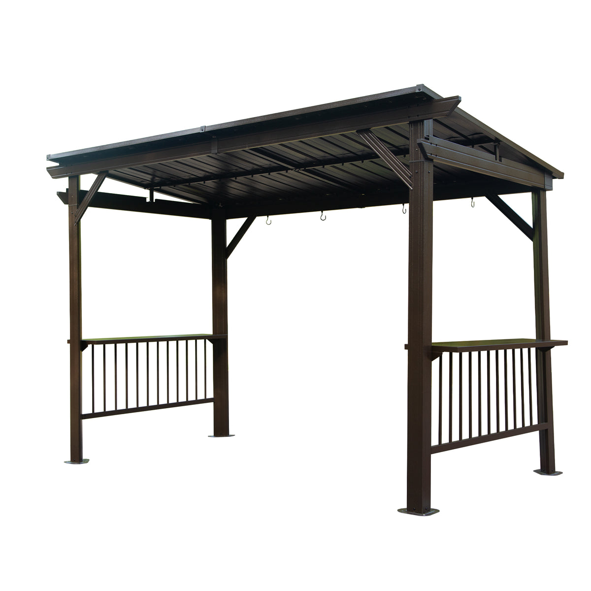 6.5x12FT Hardtop Grill Gazebo, Outdoor BBQ Gazebo with 2 Side Shelves and Sloping Galvanized Steel Roof, Metal Permanent Grill Canopy with Ceiling Hooks for Patio, Lawn, Backyard, Deck, Brown W1859S00118-djyc
