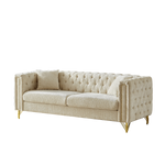 82-Inch Chenille Pull Buckle Design Sofa for Living Room,Buttons Tufted With Copper Nail Decoration Armrest, Modern Couch Upholstered Button And Metal Legs W834S00293-djyc
