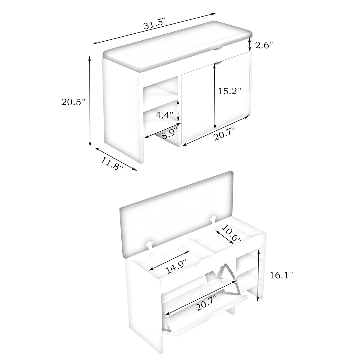 31.49 inches white shoe stool, soft cushion, soft and comfortable cushion, can be placed in the door, bedroom and other scenes W1278P185557-djyc