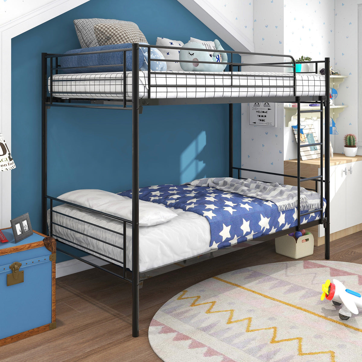 Twin over Twin Bunk Bed, Metal Frame with Ladder W84034154-djyc