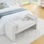 Bedroom storage stool, linen fabric storage stool, large storage space, 50.39 inches, can be used for bed end, living room, entrance, White W487P180474-djyc