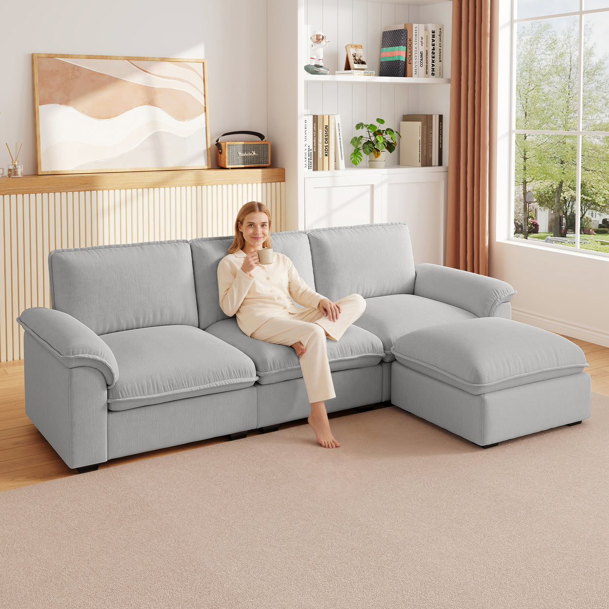 Cloud Couch Sectional for Living Room L Shaped Couch Modular Sectional Sofa Chenille Fabric for Apartment-W1359S00066