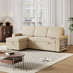 85.8" Pull Out Sleeper Sofa L-Shaped Couch Convertible Sofa Bed with Storage Chaise And Storage Racks,With USB Port And T-pyce Port W834S00266-djyc