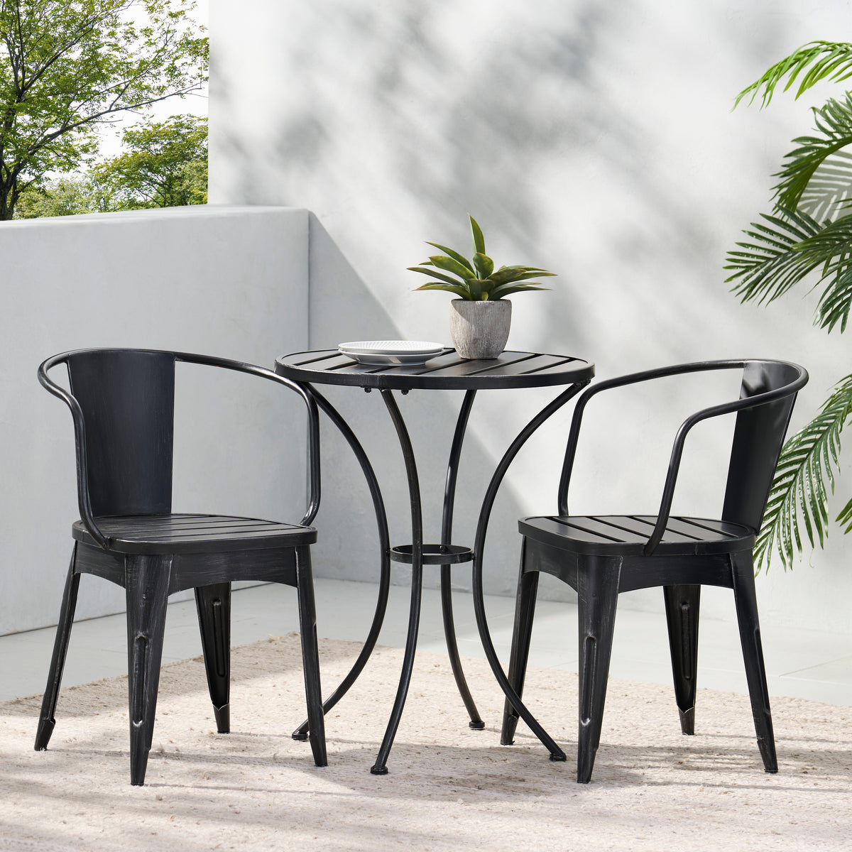 Colmar Outdoor 3-Piece Bistro Set – Powder-Coated Iron, Water-Resistant, Stylish & Whimsical Design 56558.00BSVR-djyc