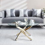 Modern Round Tempered Glass Coffee Table with Stainless Steel Legs W124163592-djyc