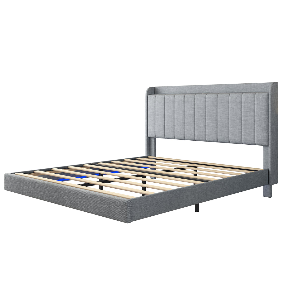 Queen size Floating Bed Frame,with Remote control LED Lights with APP , Wood Platform-Light Grey W2336P167496-djyc