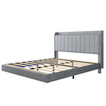 Queen size Floating Bed Frame,with Remote control LED Lights with APP , Wood Platform-Light Grey W2336P167496-djyc
