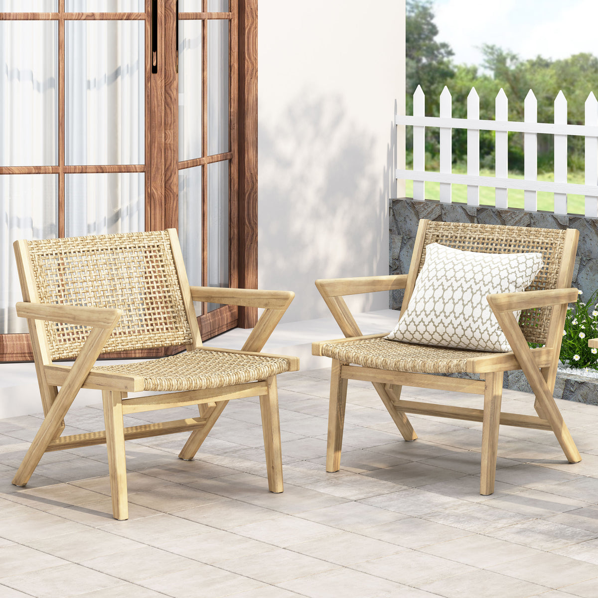 Transitional Woven Outdoor Club Chairs – Acacia Wood Frame, Rustic Modern Style(set of 2) 72613.00MLBRN-djyc