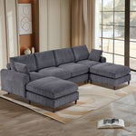 Modern corduroy modular section sofa, U-shaped convertible L-shaped sofa set with pillow, oversized sectional sofa with footstool, suitable for living room, attic, apartment, office - Gray 6 seat W2121S00008-djyc