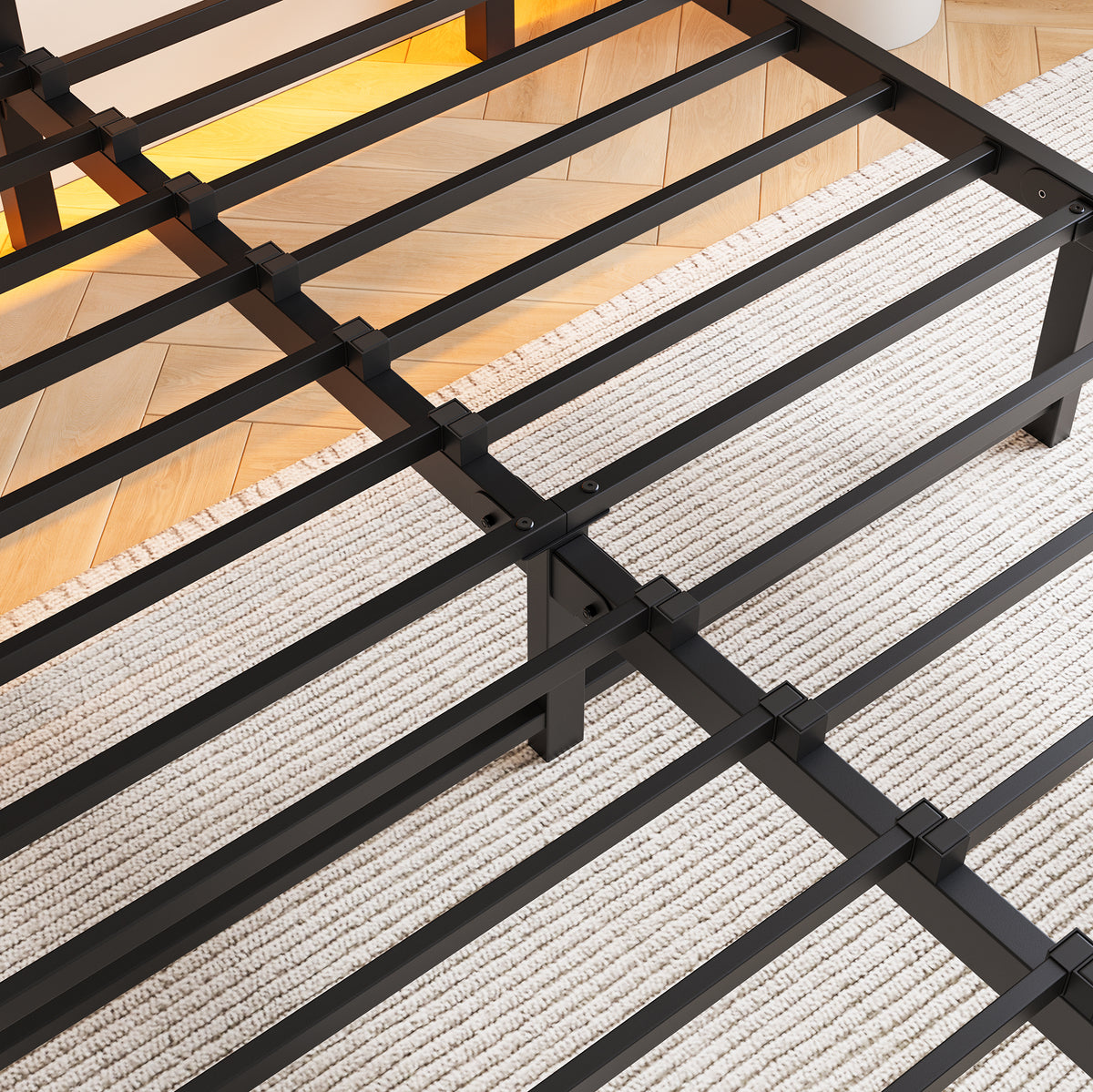 Full SizeMetal Bed Frame with Wooden Headboard, RGB Lights,Charger, Storage Shelf, Noise-Free, No Box Spring Needed,Rustic Brown W840P209896-djyc