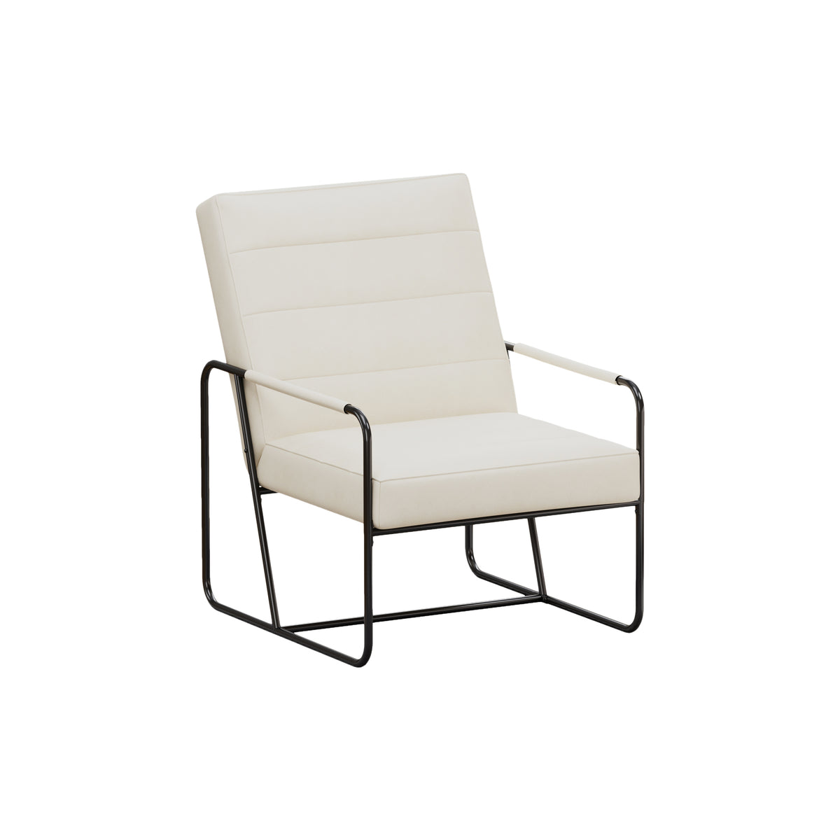 Modern Metal Framed Armchair with Beige Technical Leather, Stylish & Comfortable Indoor Lounge Accent Chair for Living Room, Office,Bedroom W1669P197989-djyc