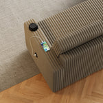 85 Inches Corduroy Sofa Bed, 3 Seater Sleeper Sofa with Storage Chaise, Square Handrail With Two Cup-holder And USB Charge Port, Pull Out Couch for Living Room W834S00271-djyc