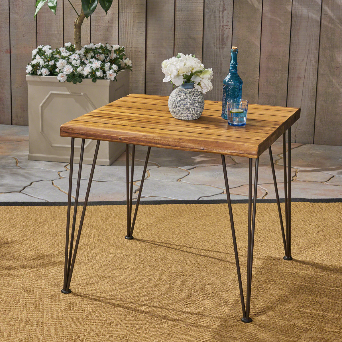 Modern Industrial Acacia Wood Outdoor Dining Table – Durable & Stylish 62982-djyc