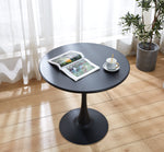 Modern Black Round Dining Table, 31.5" Diameter Solid Metal Base Coffee Table W124165046-djyc