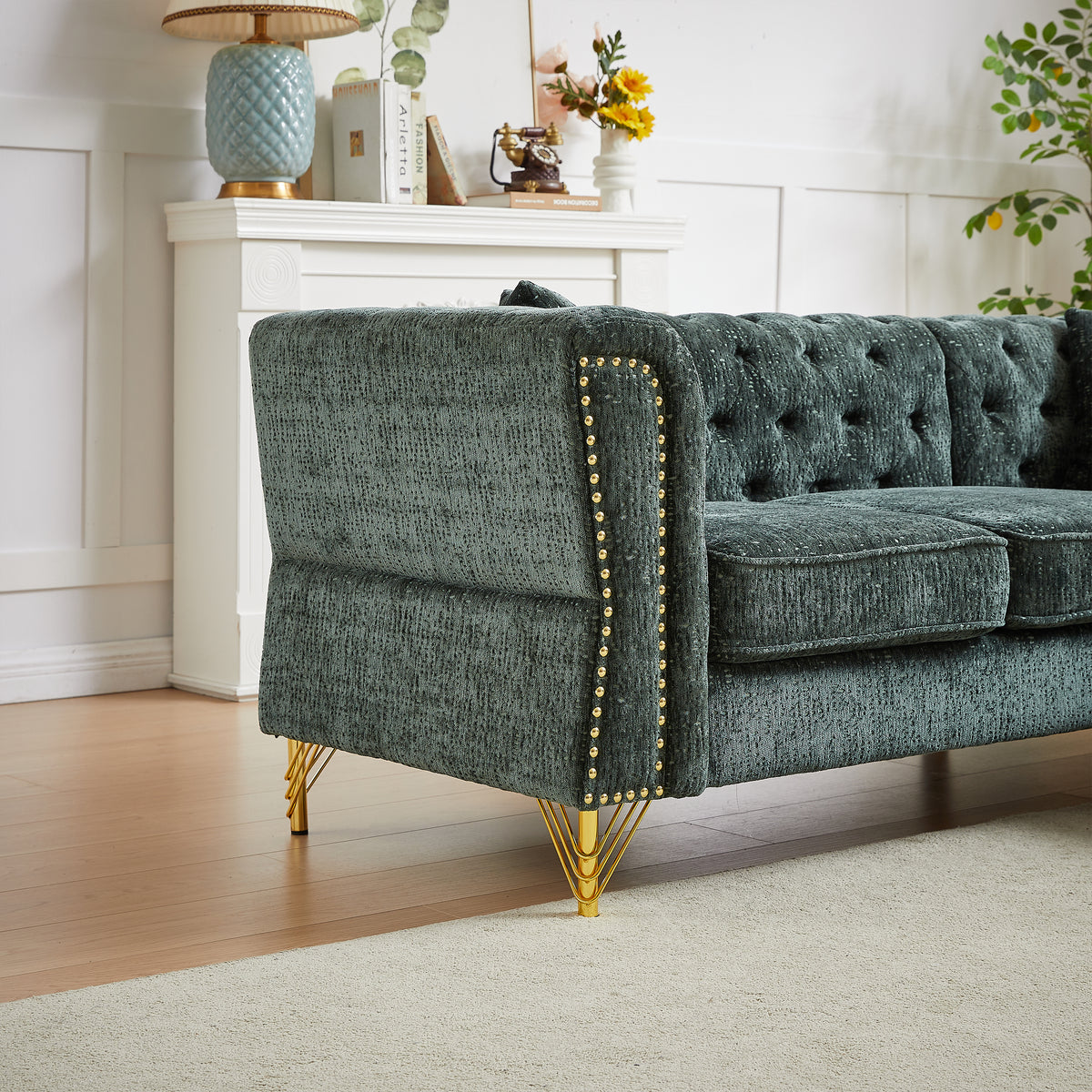 81.5-Inch Chenille Corner Sofa , L-Shaped Sectional Couch, 5-Seater Corner Sofas with 3 Cushions for Living Room, Bedroom, Apartment, Office W834S00264-djyc