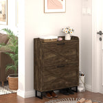 Shoe Storage Cabinet with 2 Flip Drawers, Freestanding Organizer with Metal Legs for Entryway, Narrow Shoe Rack Cabinet, Rustic Brown W1347P183668-djyc