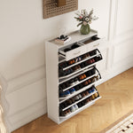 31.49 inches of white solid wood shoe cabinet, three-layer flip bucket shoe storage cabinet, simple and generous for a variety of home style white solid wood shoe cabinet W1278S00043-djyc