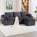 L Shaped Compressed Modular Sectional Sofa Modern Corduroy Upholstered Boneless Couches with Movable Footstool,With Three Pillows and Two Lumbar Pillows,Detachable Cloud Seat Cushions-W395S00140