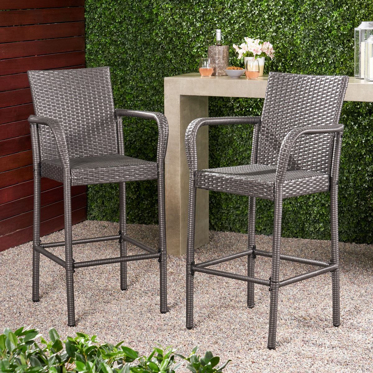 Modern Polyethylene Rattan Bar Stool with Metal Frame for Stylish Outdoor Seating 57113.00GRY-djyc