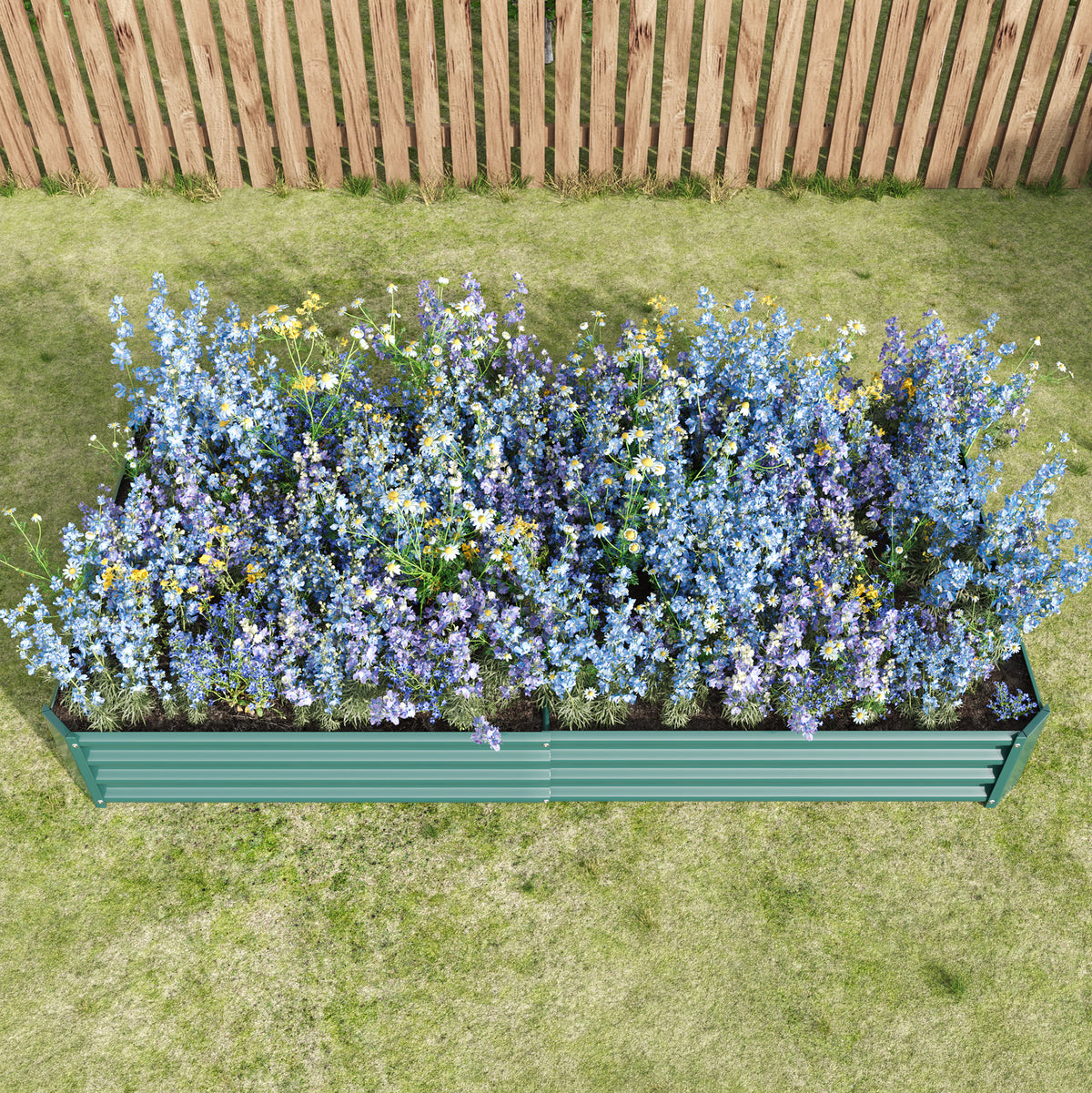 Raised Garden Bed Kit - Metal Raised Bed Garden 7.6x3.7x0.98ft for Flower Planters, Vegetables Herb Green W84090997-djyc