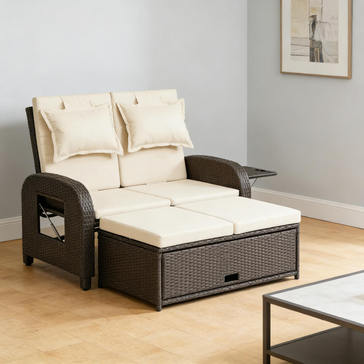 Wicker Outdoor Daybed,3-in-1 Convertible Design Reclining Sofa,Rattan Daybed-T3971P481100