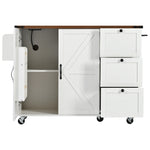 K&K 54.5" Farmhouse Kitchen Island with Power Outlet, Kitchen Storage Islandwith Internal Storage Rack, Drop Leaf, Spice Rack, Rolling Kitchen Cart on Wheels, for Home, Kitchen and Dining Room,White N707P170349W-djyc