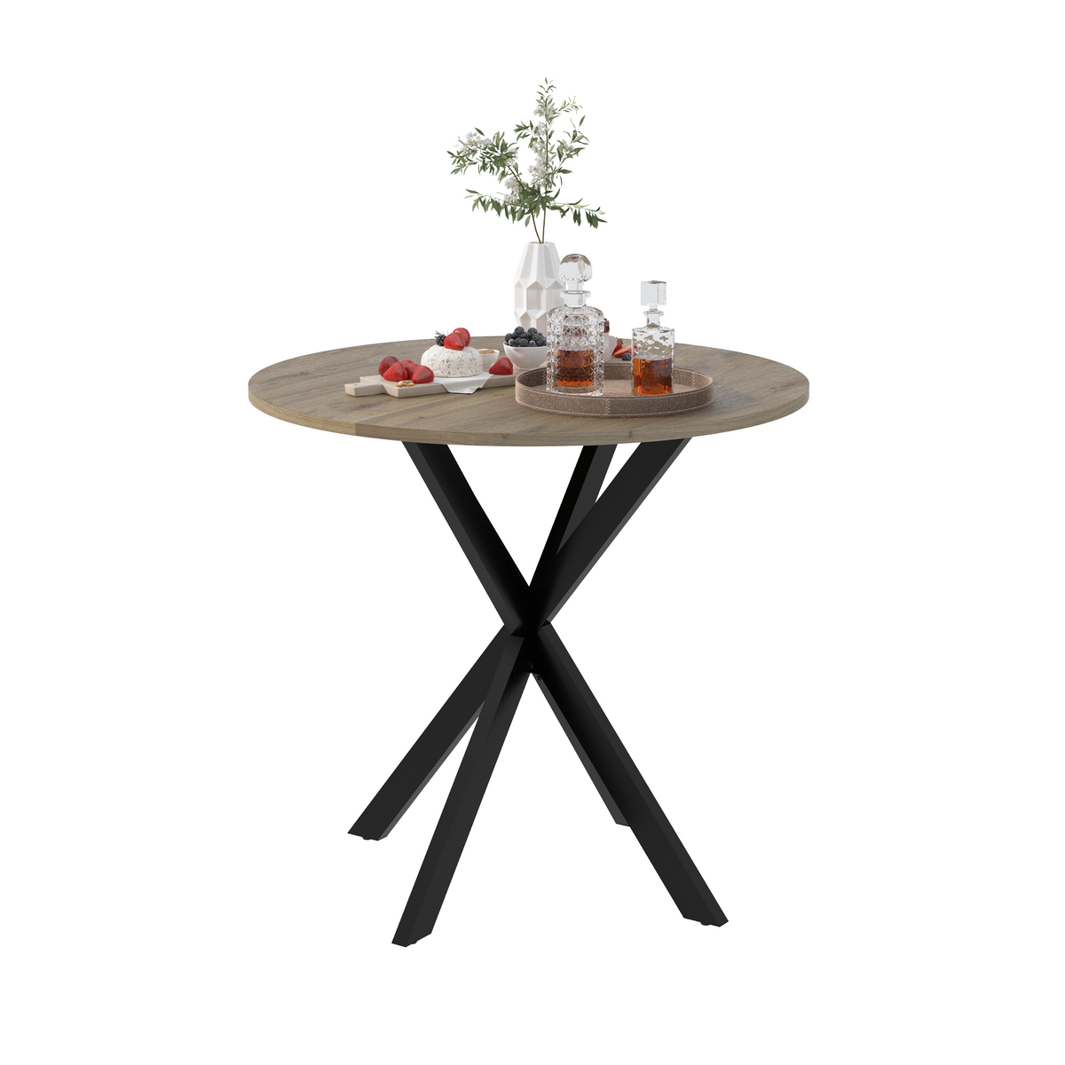 31.5 Inch Round Dining Table, Small Circle Kitchen Table with Metal Black Legs for 2-4 people,Modern Dining Room Table, Brown (only table) W808P176713-djyc