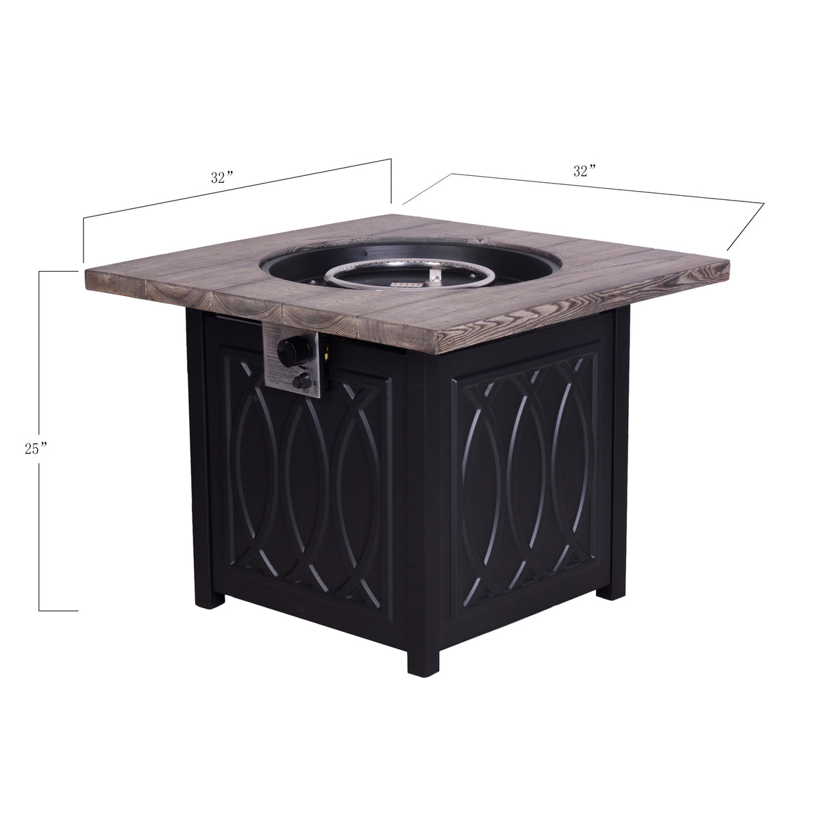 Faux Woodgrain Table top And Steel Base Propane Outdoor Fire Pit Table With Lid W2029120085-djyc
