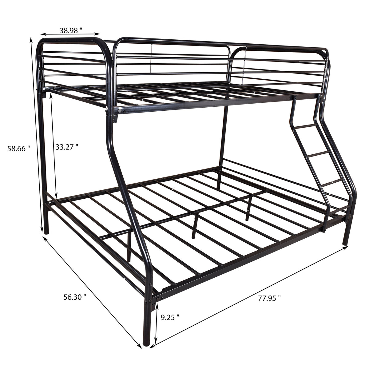Heavy Duty Twin-Over-Full Metal Bunk Bed, Easy Assembly with Enhanced Upper-Level Guardrail, Black W840127266-djyc