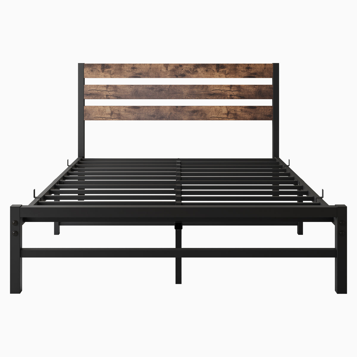Full Size Platform Bed Frame with Rustic Vintage Wood Headboard, Strong Metal Slats Support Mattress Foundation, No Box Spring Needed Rustic Brown W84084262-djyc