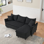This 80-inch black corduroy L-shaped sofa comes with two small throw pillows that can be converted into a sofa bed for storage W1278S00028-djyc