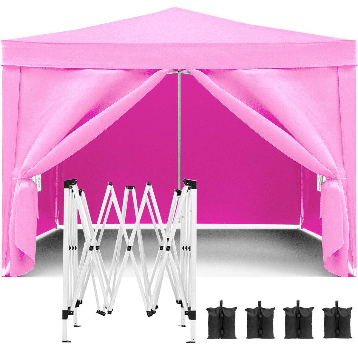 10'x10' Folding Canopy with 4 Removable Sidewalls Outdoor Event Shelter UPF 50+ Gazebo Portable Tents for Parties Beach Camping Wedding EZ Pop Up Canopy 4pcs Weight Bag + Carry Bag W2185P194743-djyc