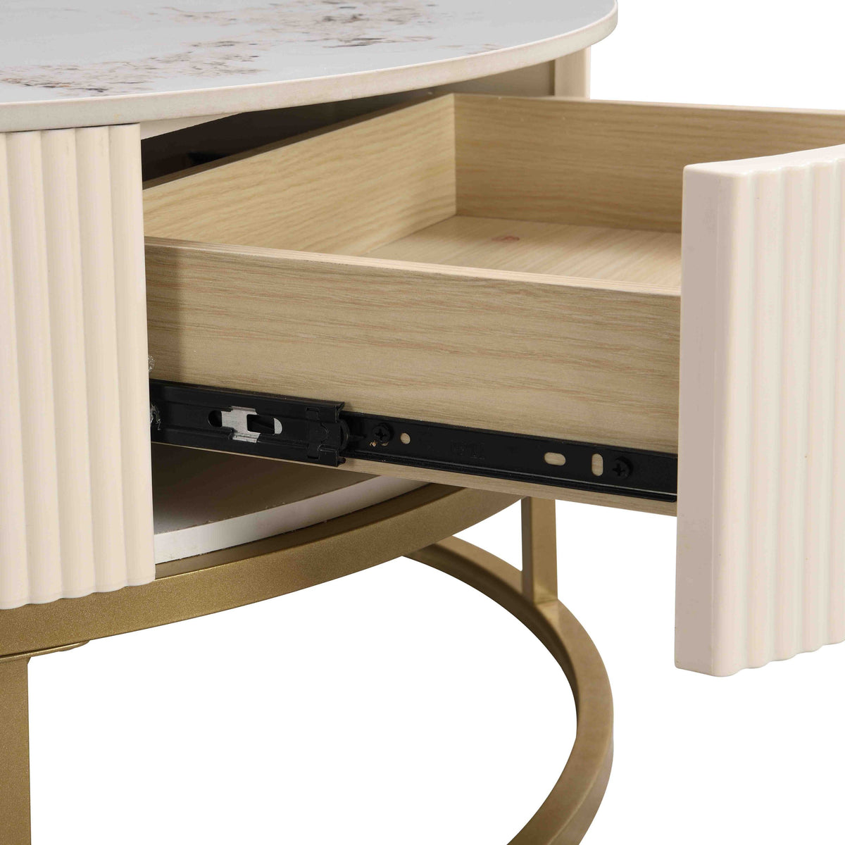 31.5 Inch Modern Round Coffee Table with Drawers, Marble Table with Storage, Coffee Table for Living Room W821P184399-djyc