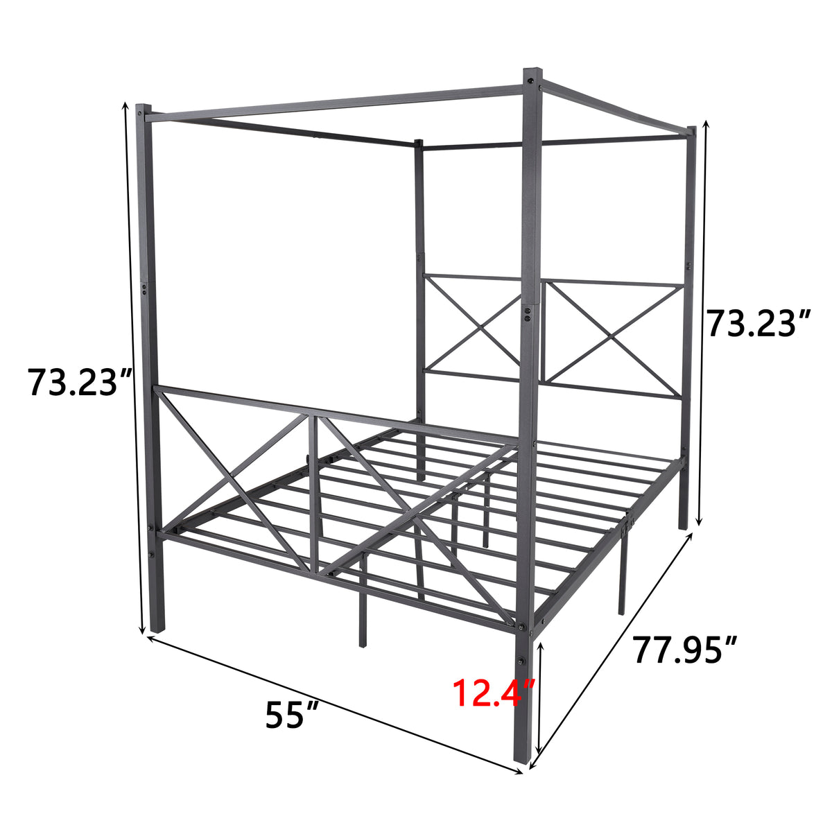 Metal Canopy Bed Frame, Platform Bed Framewith X Shaped Frame Full Black W84041891-djyc