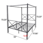 Metal Canopy Bed Frame, Platform Bed Framewith X Shaped Frame Full Black W84041891-djyc