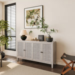 Accent Cabinet 4 Shutter Door Wooden Cabinet Sideboard Buffet Server Cabinet Storage Cabinet, for Living Room, Entryway, Hallway, Office, Kitchen and Dining Room, Distressed White W1435P153088-djyc