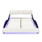 Queen Led Bed Frame Modern Faux Leather Upholstered Platform Bed Frame with RGB LED Lights and Headboard Wave Like Curve Low Profile Bed Frame,Wood Slats Support,Easy Assembly, White W487P169715-djyc