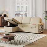 85.8" Pull Out Sleeper Sofa L-Shaped Couch Convertible Sofa Bed with Storage Chaise And Storage Racks,With USB Port And T-pyce Port W834S00266-djyc