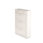 31.49 inches of white solid wood shoe cabinet, three-layer flip bucket shoe storage cabinet, simple and generous for a variety of home style white solid wood shoe cabinet W1278S00043-djyc