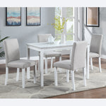 5 Piece Wooden Dining Table Set, Kitchen Table Set with a Rectangular Table and 4 Upholstered Chairs, Wooden Dining Room Table with Crystal Decoration and Chairs Set for Kitchen, Dining Room, White W1998S00049-djyc