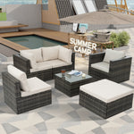 Patio Furniture, Outdoor Furniture, Seasonal PE Wicker Furniture, 6 Set Wicker Furniture With Tempered Glass Coffee Table W1703S00025-djyc