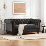 VIVALUX 59.44' Chesterfield Velvet Loveseat Sofa,2-Person Rolled Arm Dutch Plush Upholstered Sofa Couch with Tufted Button for Living Room, Bedroom, Small Places,Dark Gray N762P178705E-djyc