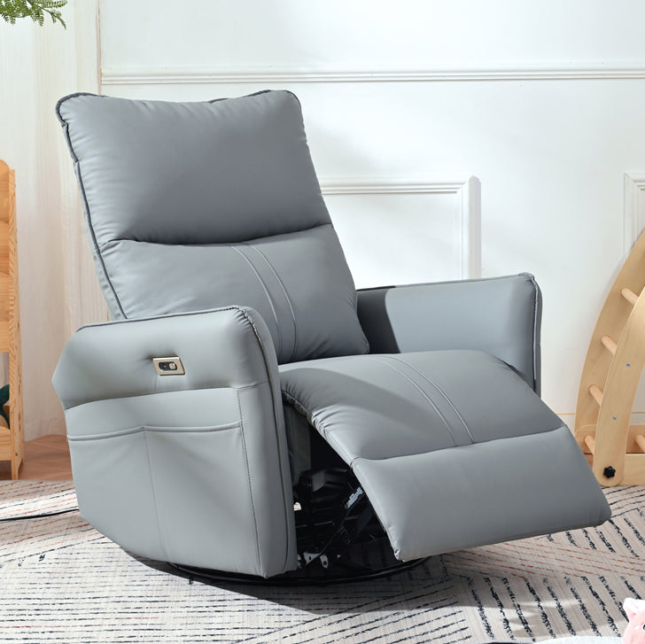 Power Swivel Rocker Recliner Chair for Adults, 270° Swivel Rocking Recliner Chair,Electric Small Recliners for Small Spaces, Single Sofa Recliner for Living Room, Bedroom,RV (Blue-gray+270° Swivel) W1028S00030-djyc