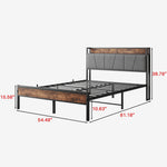 Full Size Bed Frame, Storage Headboard with Charging Station, Solid and Stable, Noise Free, No Box Spring Needed, Easy Assembly,Vintage Brown and Gray W840120028-djyc