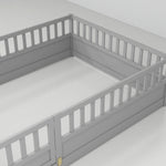Full sizeFloor bed, integral construction with super high security barrier, door, children's floor bed frame, Montessori wooden children's floor bed,Grey W1858P164934-djyc
