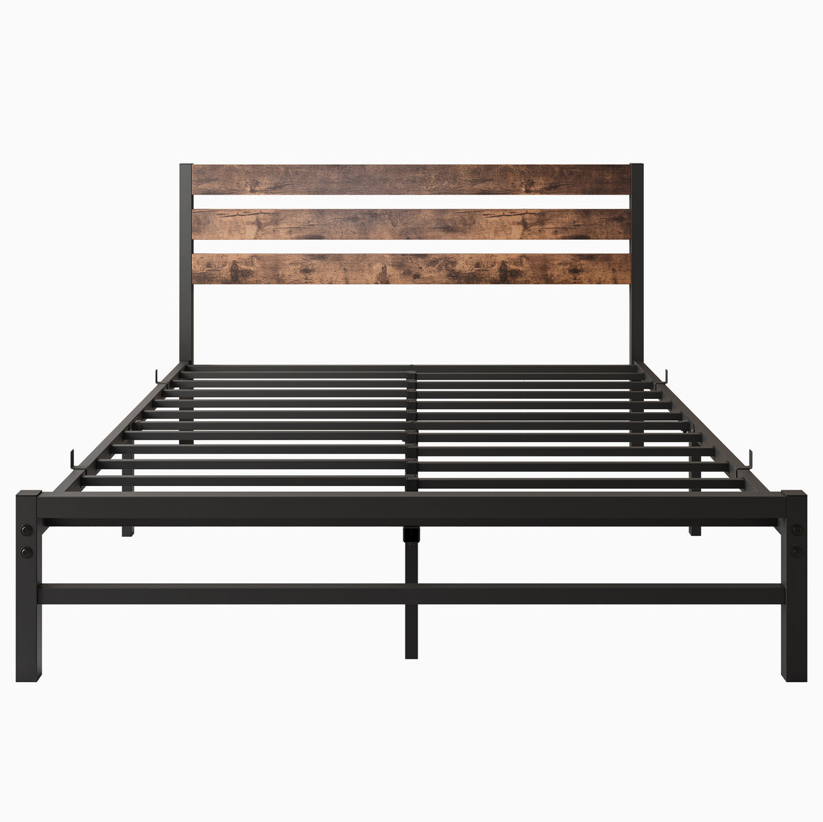 Queen Size Platform Bed Frame with Rustic Vintage Wood Headboard, Strong Metal Slats Support Mattress Foundation, No Box Spring Needed Rustic Brown W84084264-djyc