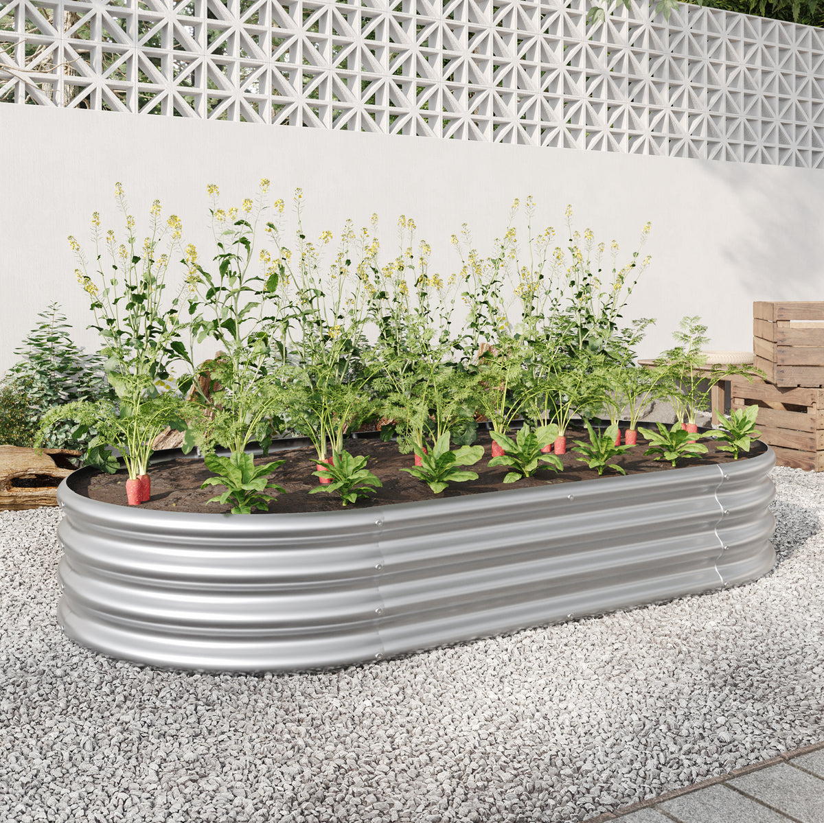 Raised Garden Bed Outdoor, Oval Large Metal Raised Planter Bed for for Plants, Vegetables, and Flowers - Silver W840101952-djyc