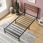 Twin Size Platform Bed Frame with Rustic Vintage Wood Headboard, Strong Metal Slats Support Mattress Foundation, No Box Spring Needed Rustic Brown W84084261-djyc